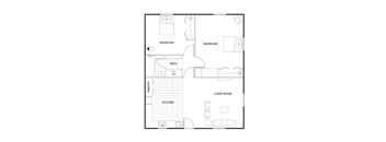 1 Bedroom One Bathroom Floorplan at Vintage Pads Apartments, San Marcos, Texas