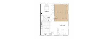 Two Bedroom One Bathroom Floorplan at Vintage Pads Apartments, San Marcos, TX