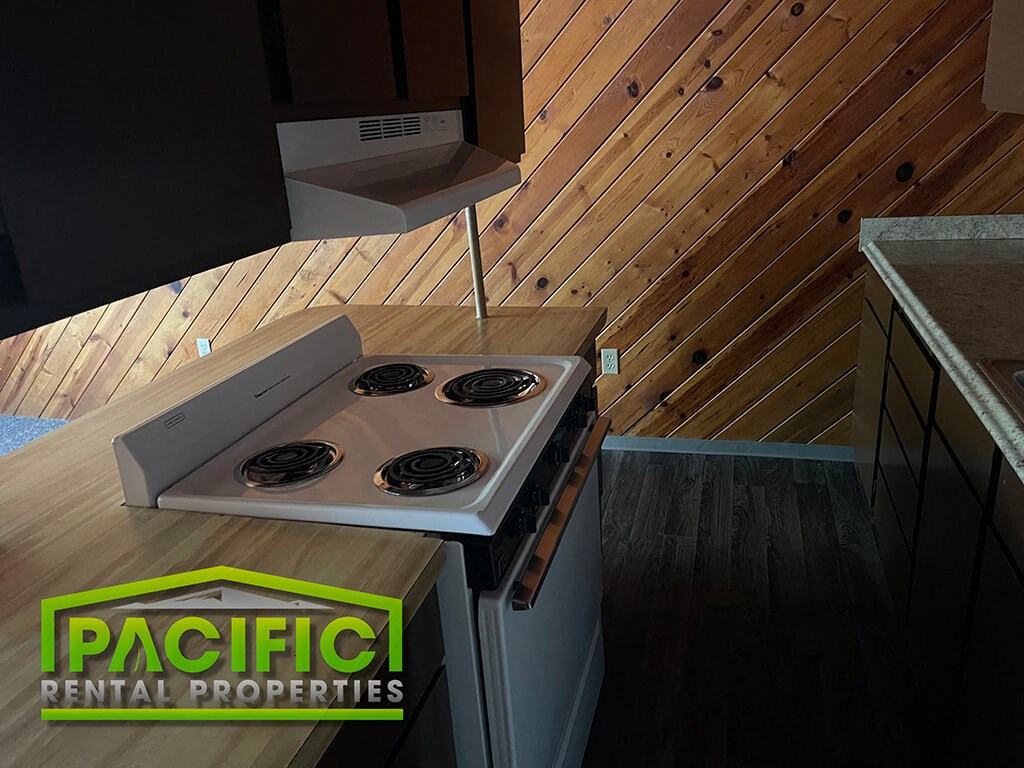 a stove top oven sitting on top of a kitchen counter