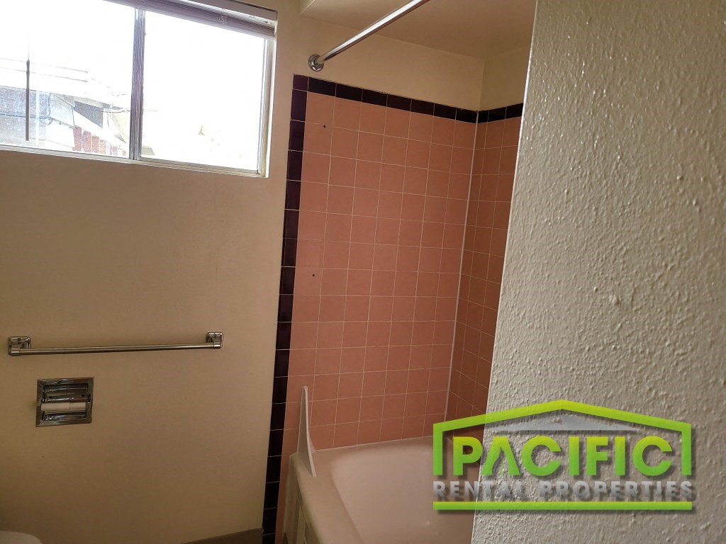 a bathroom with a bath tub and a window