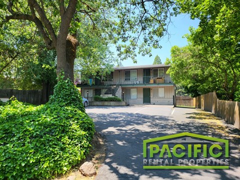 a house with a driveway and a tree in front of it
