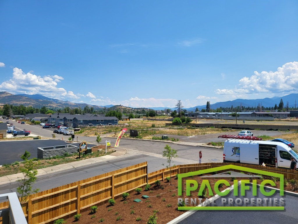 a view of a parking lot with a sign properties