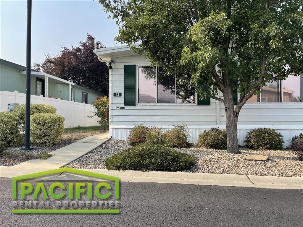 a white house with a tree in front of it