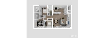A floor plan of a one-bedroom apartment layout.