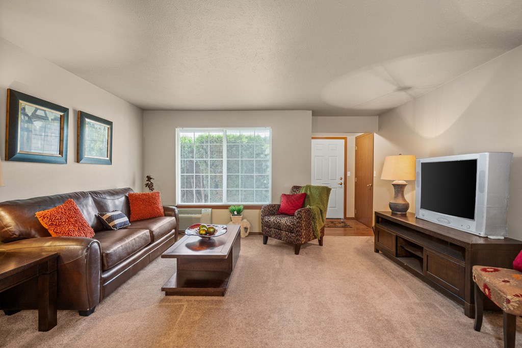 a living room with a couch and a television