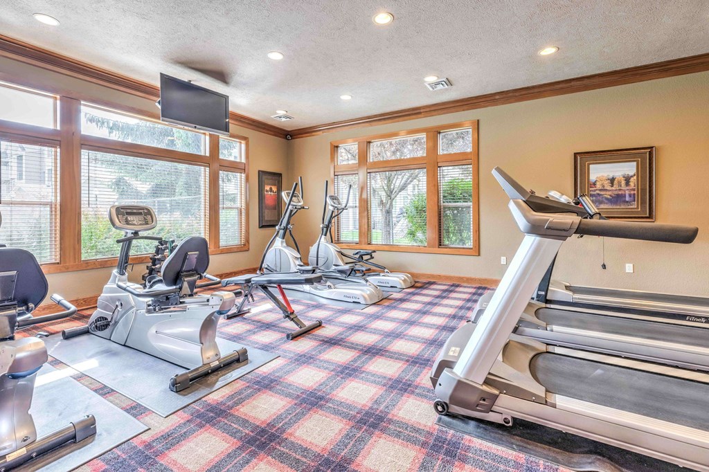 the gym is equipped with a variety of exercise equipment