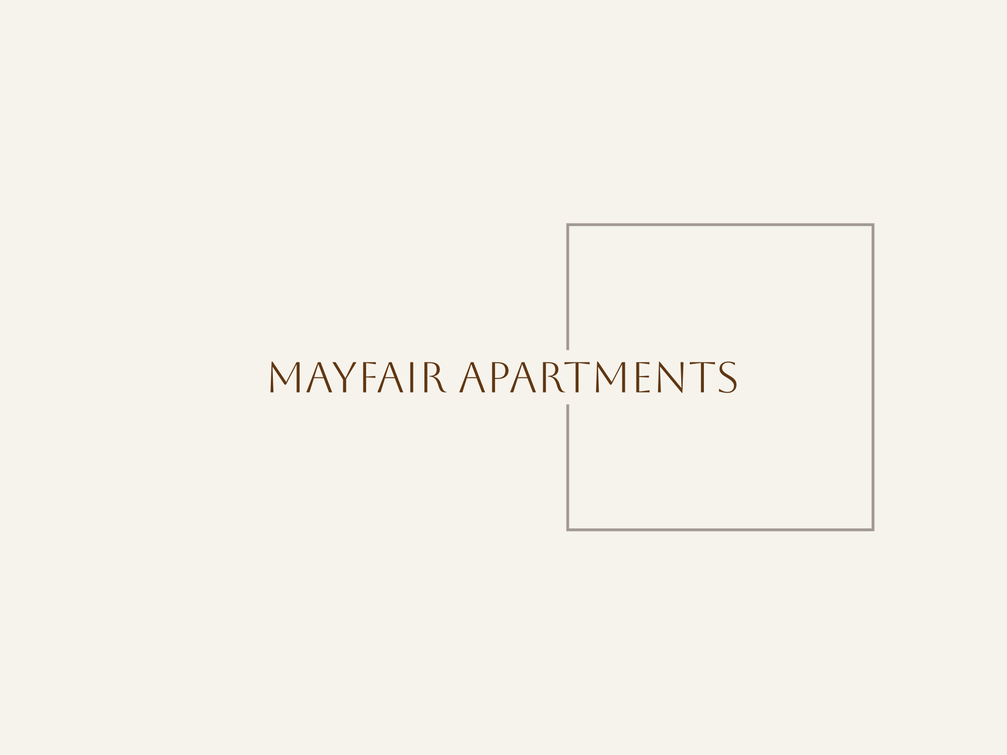 a white box with the words mayfair apartments