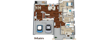 3d floor plan of a house with a car in the garage