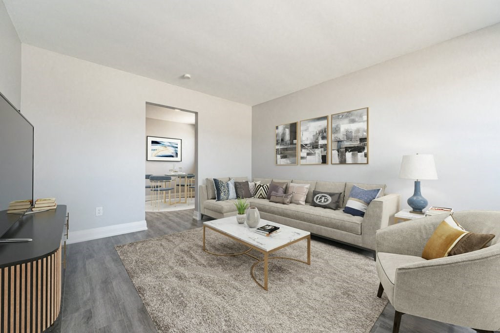 a living room with a couch and a coffee table