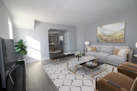 a living room with a couch and a coffee table