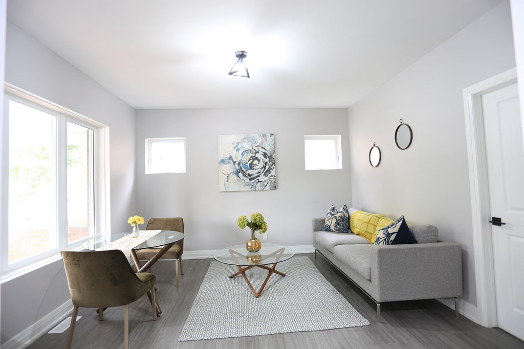 a living room with a couch and a coffee table