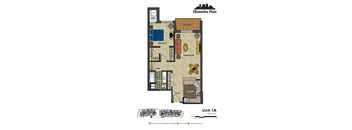 2d floorplan of a 1 bedroom, 1 bathroom unit