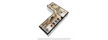 3d floorplan of a 1-bedroom 1-bathroom unit