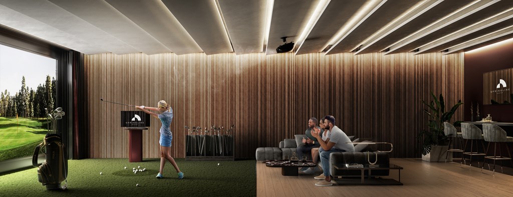 indoor golf simulator on turf