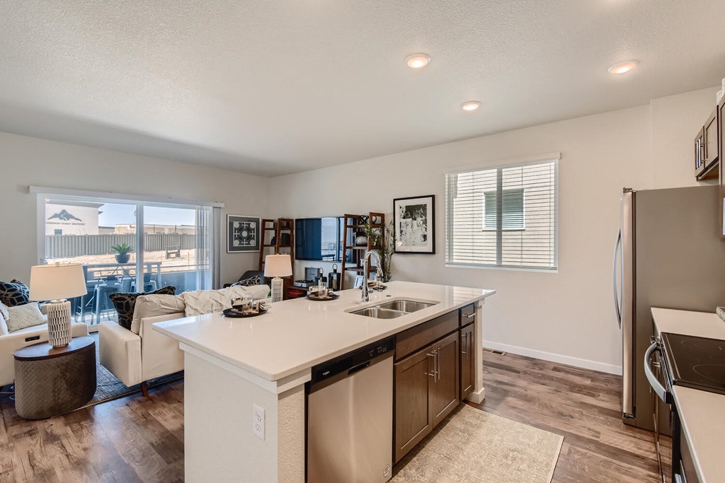 our apartments offer a kitchen and living room with a balcony