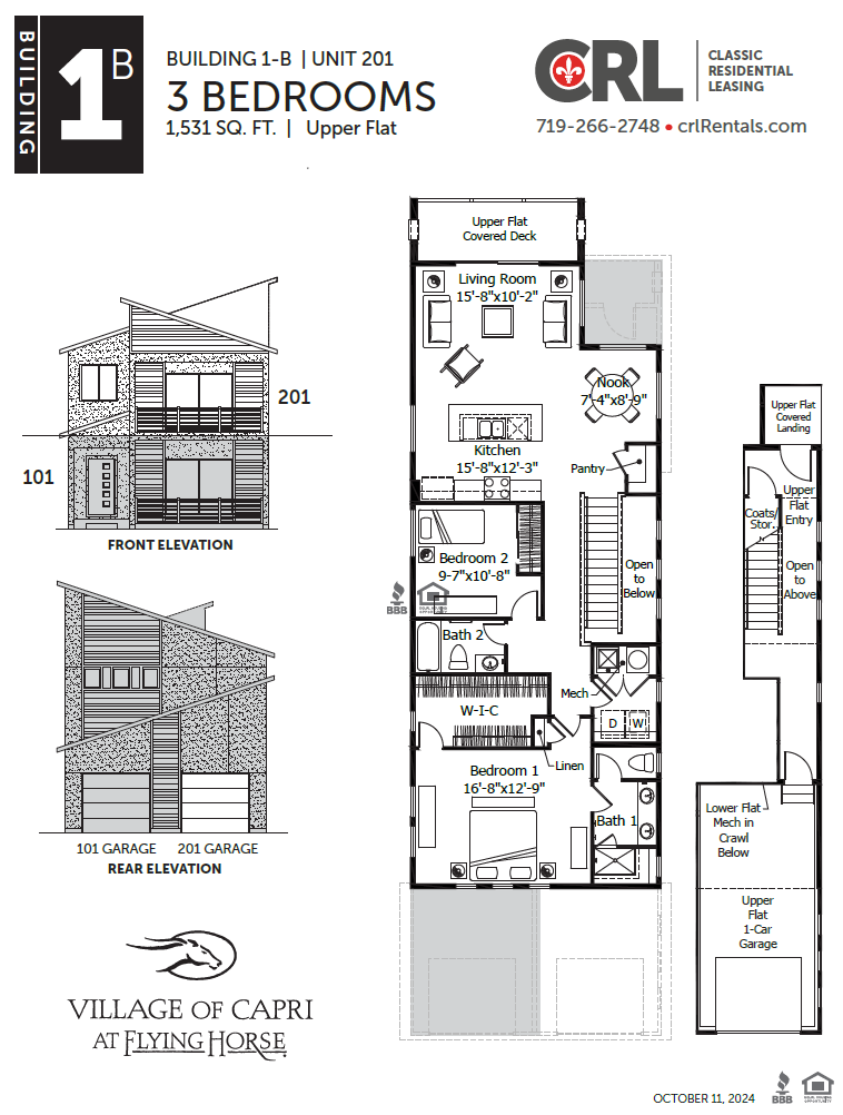 A drawing of a 3 bedroom, 1,531 square foot upper flat is shown.