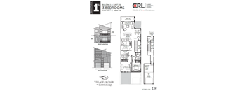 A drawing of a 3 bedroom apartment with a garage is shown.