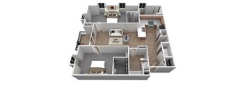 a 3d drawing of a floor plan with a bedroom and living room