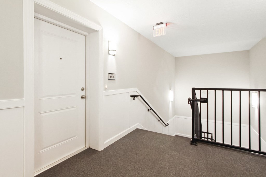 hallway with stairs  at Hadley Place Apartments, Enola