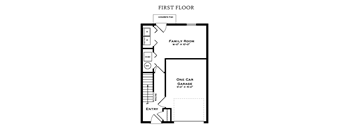 a floor plan of a house with a garage and a kitchen and a family room