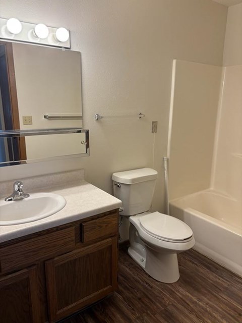 A white toilet sits next to a sink in a bathroom.