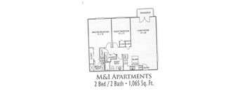 A floor plan of a 2 bedroom apartment with 1,065 square feet.