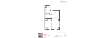 A black and white image of a floor plan for a unit labeled A01.