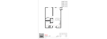 A floor plan for a residential unit with labeled rooms and measurements.