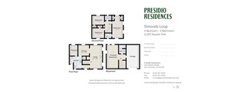A floor plan for a 4 bedroom, 3 bathroom apartment at Presidio Residences.