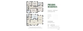 A floor plan for a Presidio Residences apartment with 5 bedrooms and 3 bathrooms.
