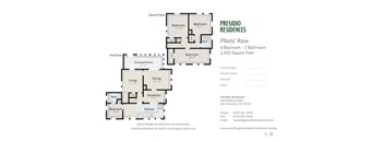 A floor plan for a 4 bedroom, 2 bathroom apartment with an enclosed porch.