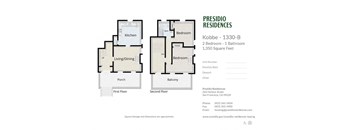 A floor plan for a 2 Bedroom - 1 Bathroom apartment at Presidio Residences.