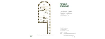 A floor plan for a Presidio Residences property showing two bedrooms and two bathrooms.