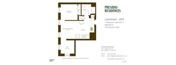A floor plan for a 700 square foot home with one bedroom and one bathroom.