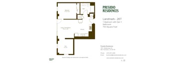 A floor plan for a Presidio Residences property with a landmark of 26T.