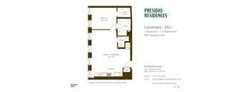 A floor plan for a 260 square foot landmark by Presidio Residences.