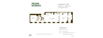 A floor plan for a Presidio Residences landmark property with two bedrooms and two bathrooms.