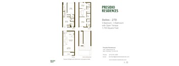 A brochure for Presidio Residences showing the layout of a 27B apartment.