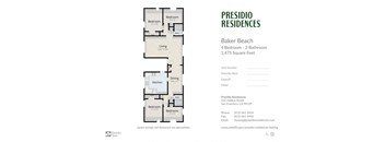 A floor plan for a Presidio Residences apartment at Baker Beach.
