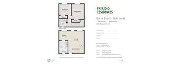 A floor plan for a split level apartment at Presidio Residences.