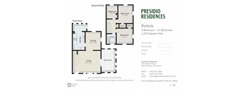 A floor plan for a 3 bedroom, 1 bathroom apartment at Presidio Residences.