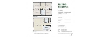 A floor plan for a 4 bedroom apartment with 1,380 square feet.