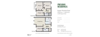 A floor plan for a 4 bedroom apartment with 2 bathrooms at Presidio Residences.