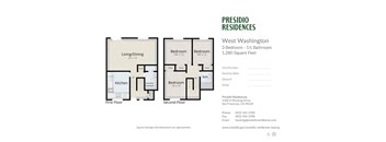 A floor plan for a 3 bedroom apartment at Presidio Residences in West Washington.