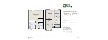 A floor plan for a 3 bedroom, 1 bathroom apartment in West Washington.