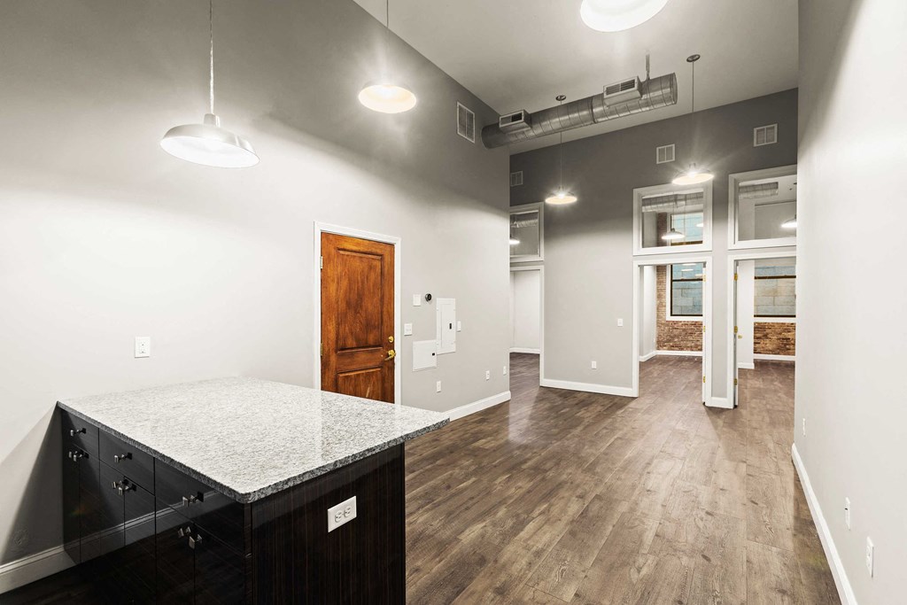 view from the kitchen into the living room