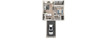 a 3d rendering of a car parked inside a house