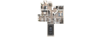 a floor plan of a house with a car and a tree