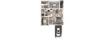 a bedroom floor plan of a house with a car and a balcony