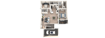 a 3d floor plan of a house with a kitchen and a living room